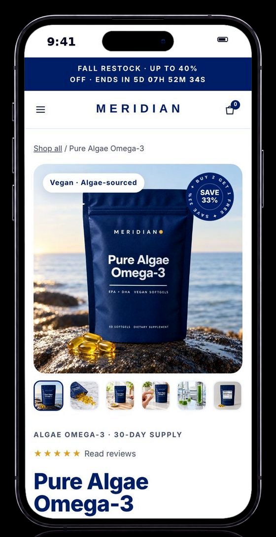 Product page with gallery, benefits and bundle savings