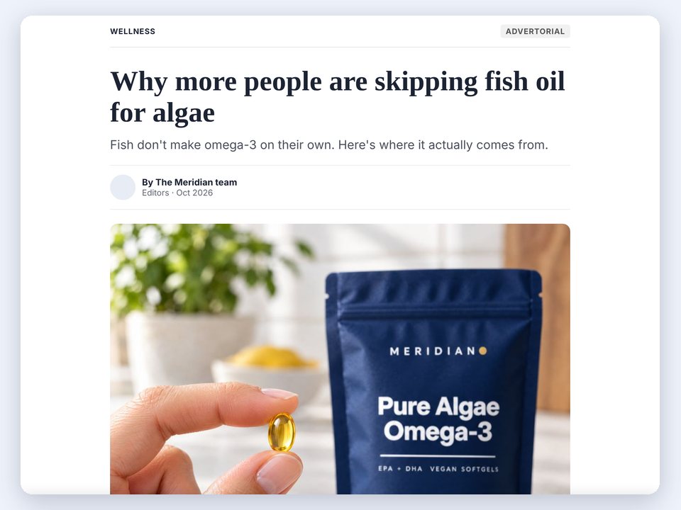 An article-style page with an advertorial label, headline and photo